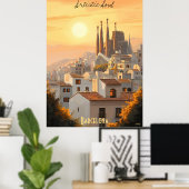 Minimalistische skyline van Barcelona – Soft Tone  Poster (Thuiskantoor)
