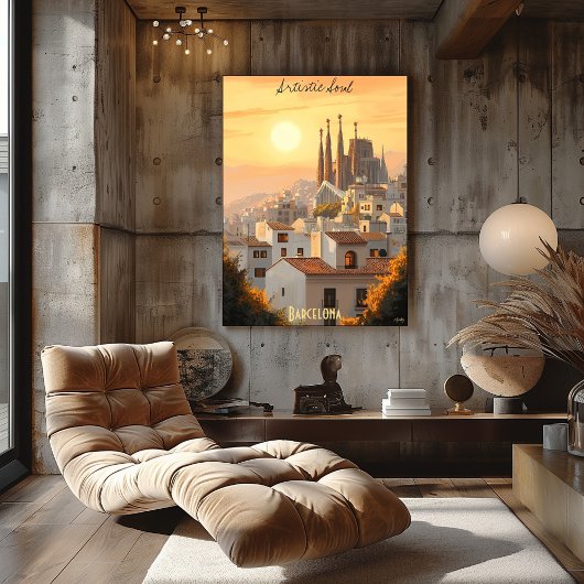 Minimalistische skyline van Barcelona – Soft Tone  Poster