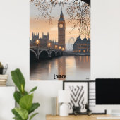 Minimalistische skyline van Londen – Soft Tones Br Poster (Thuiskantoor)