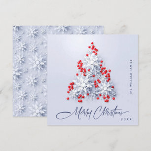Minimalistische sneeuwvlokken kerstboom groet feestdagenkaart