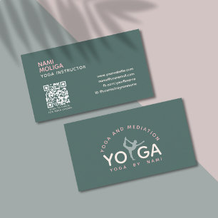 Minimalistische Soft Green Pink Simple Yoga Studio Visitekaartje