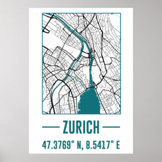 Minimalistische stadskaart van zürich, Zürich DIY- Poster