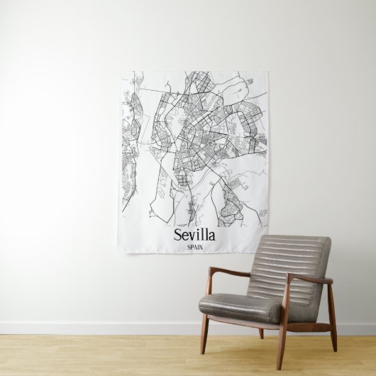 Minimalistische stadsplattegrond van Sevilla Wandkleed (In situ)
