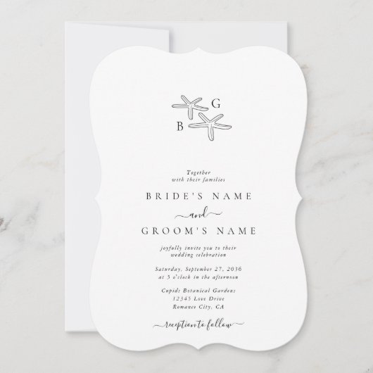 Minimalistische Starfish Beach Monogram bruiloft Kaart (Voorkant)