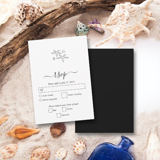 Minimalistische Starfish Beach Monogram bruiloft RSVP Kaartje