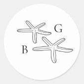 Minimalistische Starfish strand Monogram bruiloft Ronde Sticker (Voorkant)