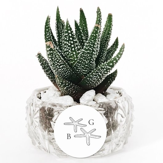 Minimalistische Starfish strand Monogram bruiloft Ronde Sticker