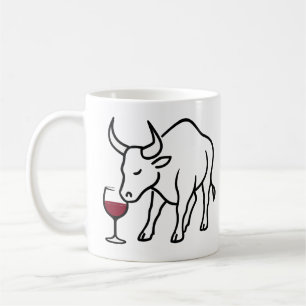 Minimalistische stier met wijnglas Mok