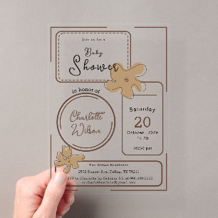 Minimalistische stijl bloemnotities baby shower acryl uitnodigingen