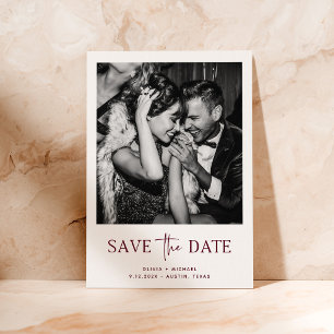 Minimalistische stijl bordeauxrood Eén foto Save The Date