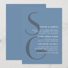 Minimalistische stijl. Stofblauw monogram Trouwen Kaart