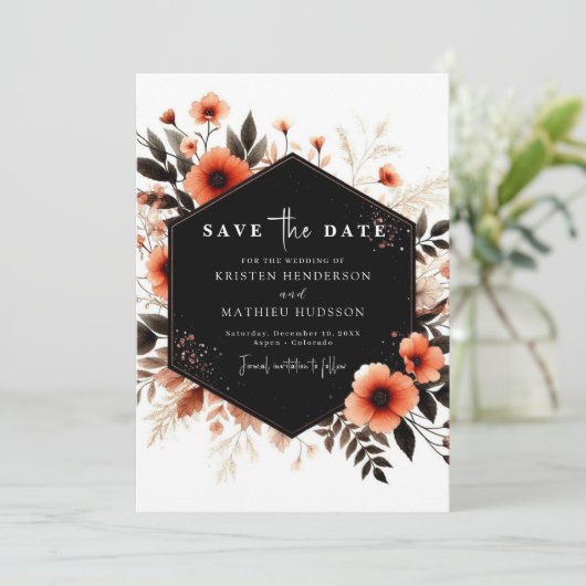 Minimalistische stijlvolle terracotta bruiloft save the date (Staand voorkant)