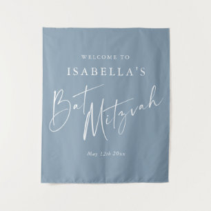 Minimalistische Stof Blauw Aangepaste Bat Mitzvah Wandkleed