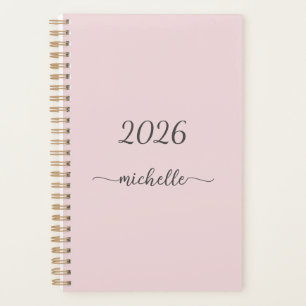 Minimalistische Stof Roze Monogram Naam Meisjesach Planner