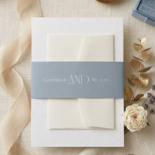 Minimalistische Stofblauwe Elegante Monogram Bruil Uitnodigingen Wikkel
