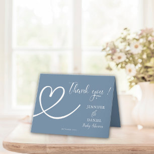Minimalistische Stofblauwe Hart Elegante Babyborre Bedankkaart