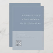 Minimalistische Stofblauwe QR Code Save the Date (Voorkant / Achterkant)