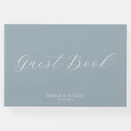 Minimalistische stoffige blauwe bruiloft gastenboe gastenboek