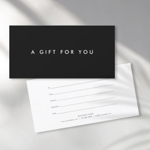 Minimalistische, strakke, zwart-wit cadeaubon