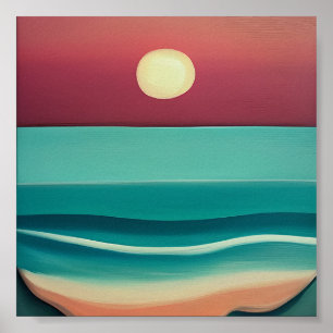 Minimalistische strand zonsondergang kunst poster