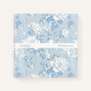 Minimalistische streep Dusty Blue bloem vierkant Notitieboek