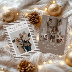 Minimalistische streepjes familie kerst foto feestdagenkaart