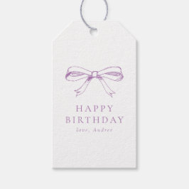 Minimalistische  strik Paarse Happy Birthday Cadeaulabel