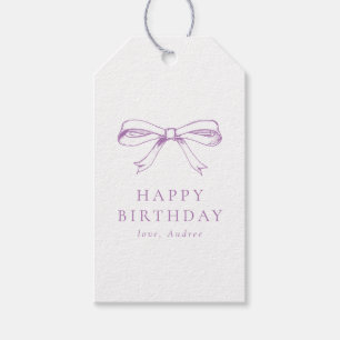 Minimalistische  strik Paarse Happy Birthday Cadeaulabel