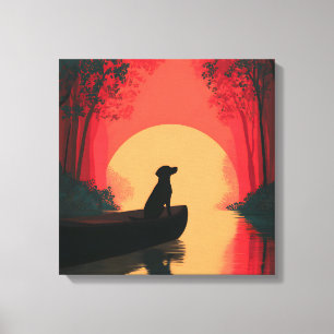 Minimalistische Sunset Black Labrador Dog Canvas Afdruk