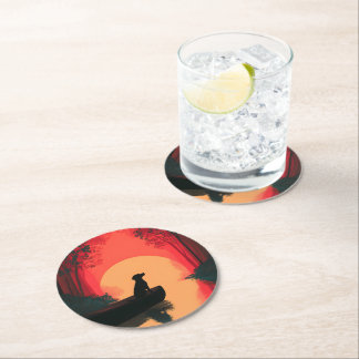 Minimalistische Sunset Black Labrador Dog Ronde Kartonnen Onderzetter