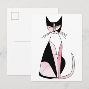 Minimalistische symmetrische kattentekening briefkaart