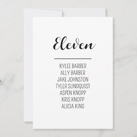 Minimalistische tafel nummer 11 Zitplaatskaart Kaart (Voorkant)