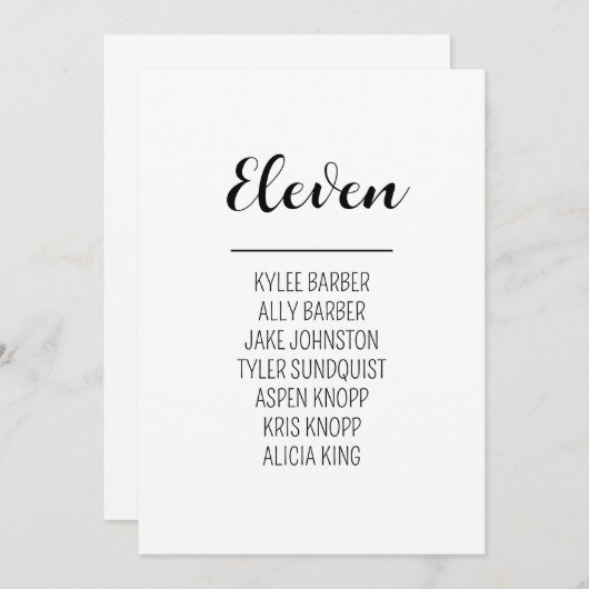 Minimalistische tafel nummer 11 Zitplaatskaart Kaart (Voorkant / Achterkant)
