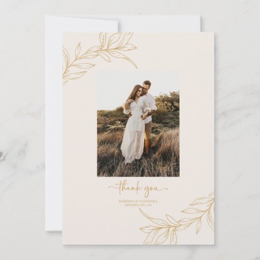 Minimalistische tak blad aangepaste Afbeelding bru Bedankkaart (Achterkant)