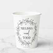 Minimalistische tak- en bladkransbruiloft papieren bekers (Achterkant)