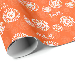 Minimalistische tangerine sinaasappel daisy floral cadeaupapier