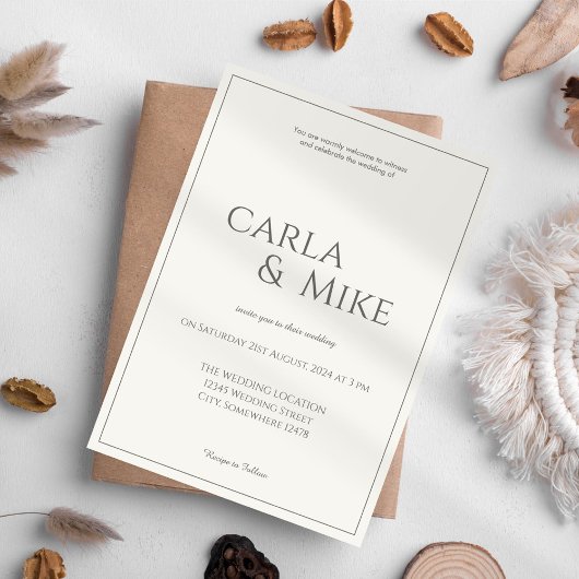 Minimalistische Taupe Huwelijksuitnodiging Kaart