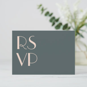 Minimalistische Teal Art Deco Trouw-RSVP QR-code  RSVP Kaartje