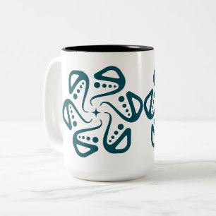 Minimalistische Teal Octopus Tentakel Mandala Kuns Tweekleurige Koffiemok