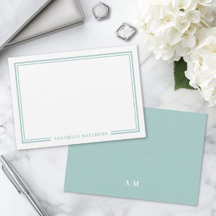 Minimalistische Tealblauwe Dubbele Rand Monogram Notitiekaartje