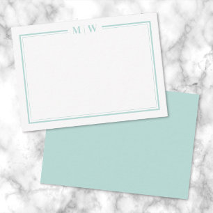 Minimalistische Tealblauwe Tweegrens Monogram Notitiekaartje