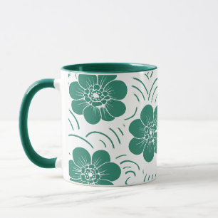 Minimalistische Tealgroene Blokdruk Bloemige Tweek Mok