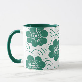 Minimalistische Tealgroene Blokdruk Bloemige Tweek Mok