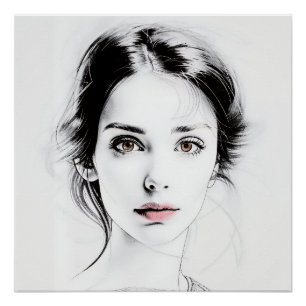Minimalistische tekening van een meisjesgezicht perfect poster