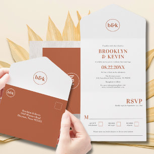 Minimalistische Terracotta All in One Wedding Invi Uitnodiging