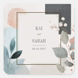 Minimalistische Terracotta Blau Geometrische Blad  Vierkante Sticker