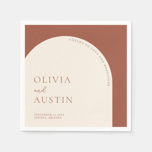 Minimalistische terracotta boog juicht script brui servet (Voorkant)