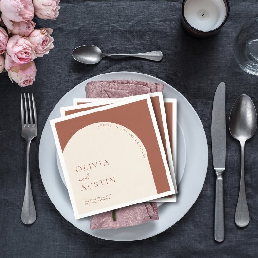 Minimalistische terracotta boog juicht script brui servet