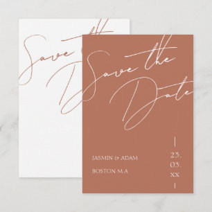 Minimalistische Terracotta Script Typografie Trouw Save The Date