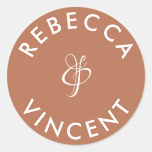 Minimalistische Terracotta Trouwnaam Borden Namen Ronde Sticker